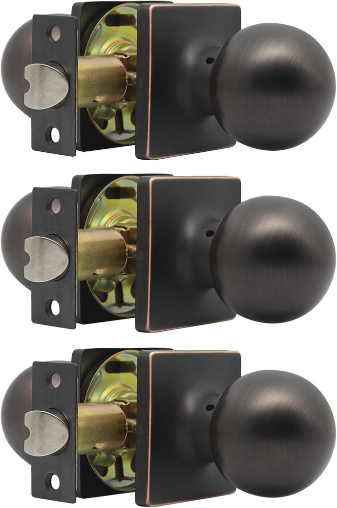3 Pack Gobrico Passage Door Knob Sets in Oil Rubbed Bronze for Closet Hallway,Interior Ball Door Knobs Keyless Exterior Door Handles,No Locking Passage Function