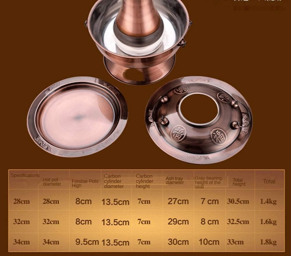 Copper Charcoal Hot Pot - Authentic Chinese Traditional Old Beijing Charcoal Heated Steam Pot,for Kitchen Catering Kitchen Cookware Tools(Copper,34cm)