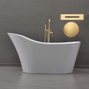 WOODBRIDGE 59" Acrylic Freestanding Bathtub Contemporary Soaking White Tub with Matte Black Overflow and Drain，B0029-MB-Drain&O