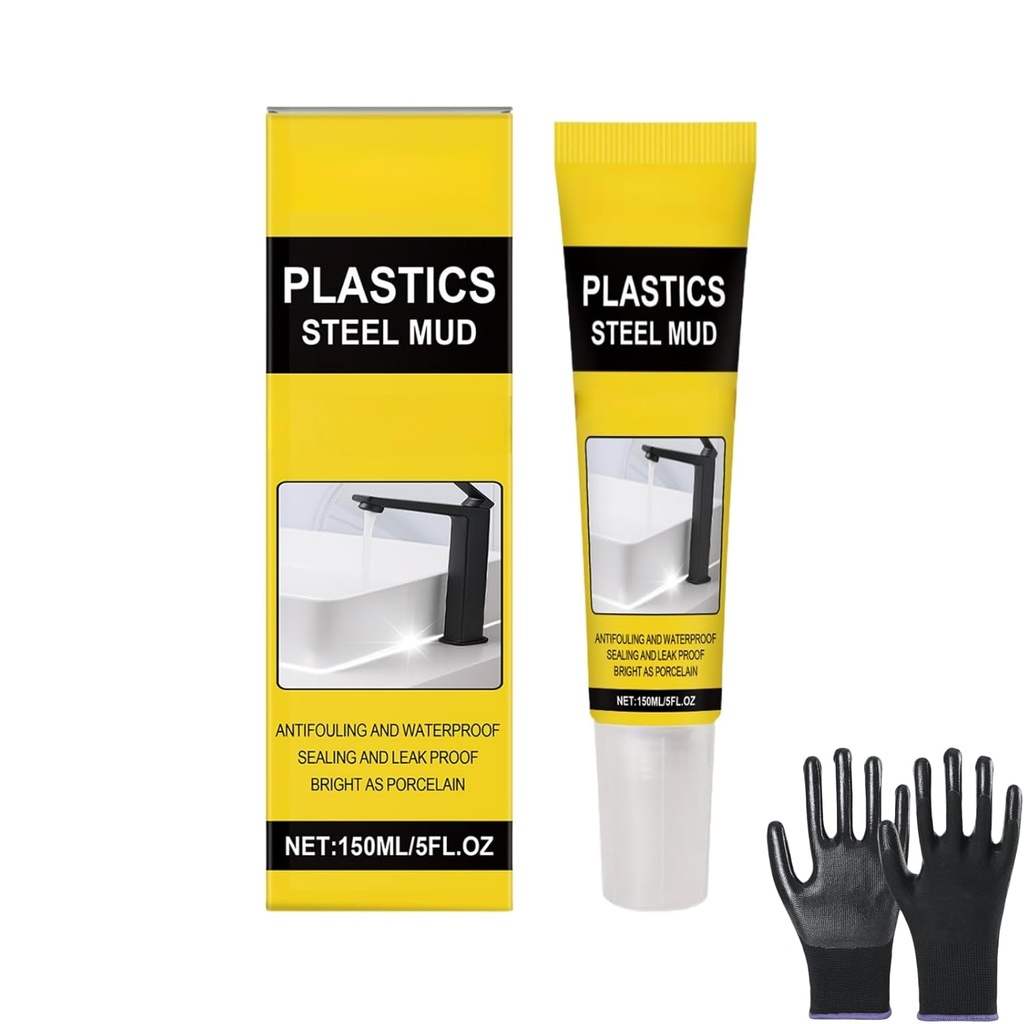 ​​Plastics Steel Mud Waterproof Sealant, White Caulk for Kitchen Bathroom Sink Window Toilet, Quick-Dry Flexible Adhesion, Anti-Shrink Crack Proof Leak Repair​ (1PCS)