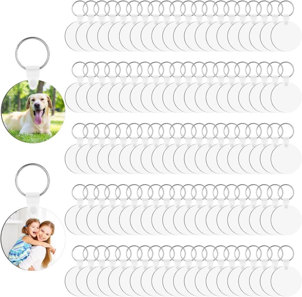 100 Set Round Sublimation Keychain Blanks Bulk Double Side Heat Transfer Sublimation MDF Blank Set with Keychain Rings & Jump Rings,Heat Transfer DIY Crafts (300)