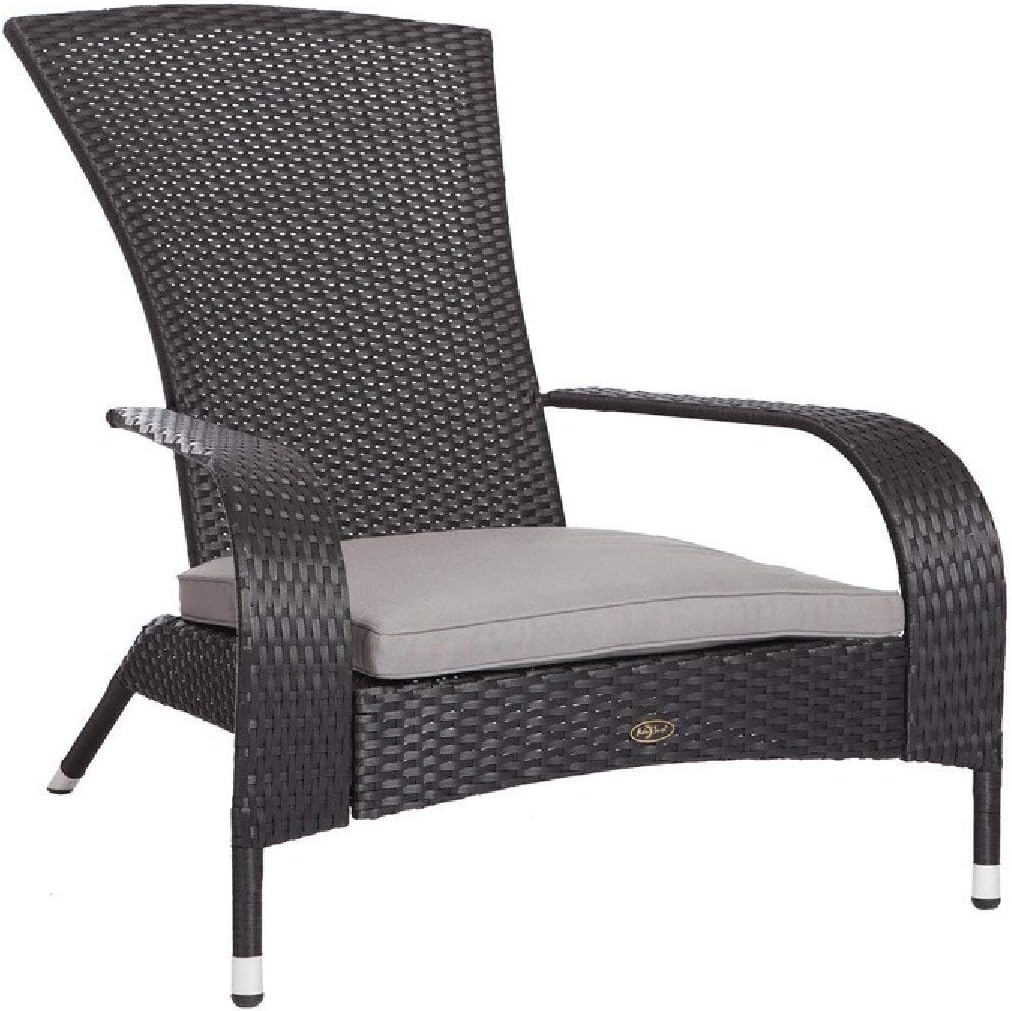 Patio Sense Coconino Wicker Lounge Chair, Black All Weather Wicker, Gray Cushion, Adirondack Style Armchair, for Porch, Lawn, Garden, Backyard, Balcony, Deck, Pool, Indoor, Outdoor