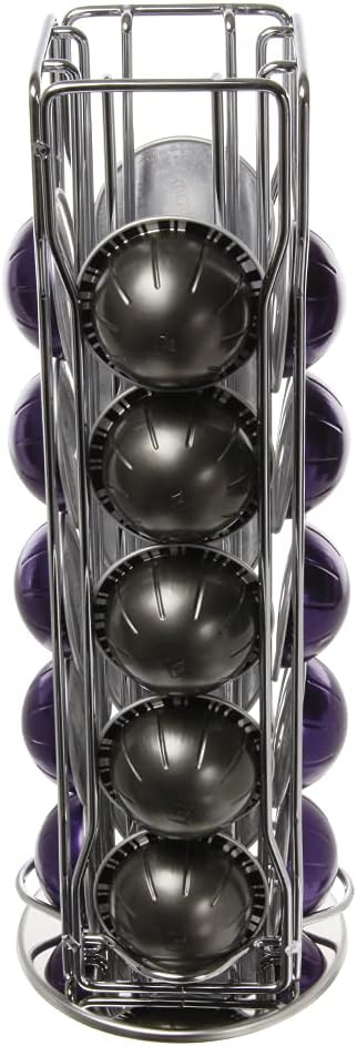 Paxanpax 20 Piece 4 Row for Nespresso Vertuo Coffee Pod Capsule Holder Stand with 360° Rotatable Base, Silver, PSA295