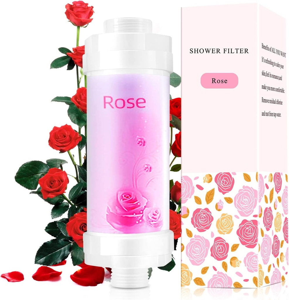 Vitamin C Shower Filter for Hard Water, Shower Head Filter to Chlorine Fluoride Sediment, Water Purifying Filtered Shower Head with Beads, Helps Dry Skin & Hair Loss, Easy Installation (Rose)
