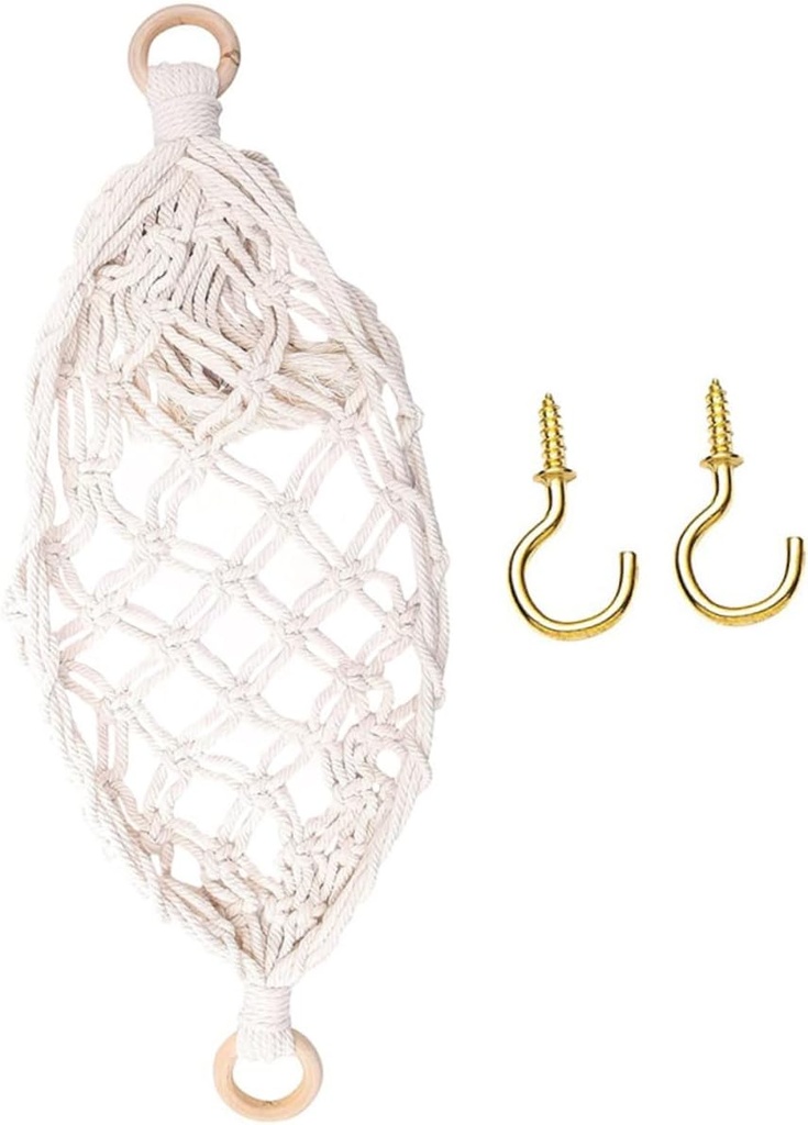 OUNONA Handwoven Cotton Rope Hanging Fruit and Vegetable Basket Decorative Kitchen Storage Basket Dual Sections for Easy Organization for Home and Pantry Use