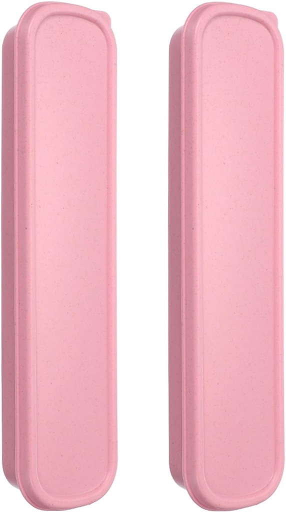 uxcell 2 Pcs Travel Utensil Holders with Case, 9.2" Portable Flatware Box with Slot Stand Reusable Plastic Travel Cutlery Case for Fork Spoon Chopsticks Lunch Box, Pink (Concave Cover)
