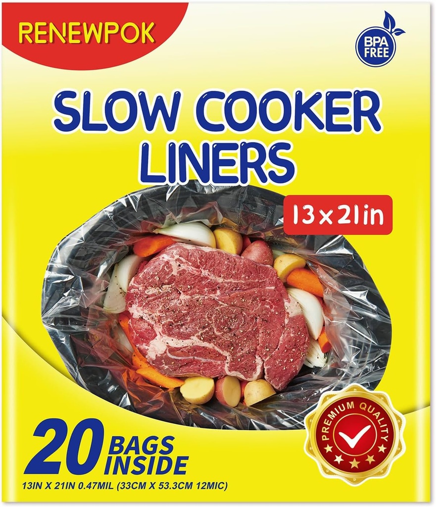 Slow Cooker Liners,3-8 Quart Cooking Bags Large Size 13"x 21", Disposable Slow Cooker Bags Oval For Crock Pot 20PCS
