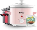 KOOC Small Slow Cooker, 2-Quart, Free Liners Included for Easy Clean-up, Upgraded Ceramic pot, Adjustable Temp, Nutrient Loss Reduction, Stainless Steel, Pink, Round