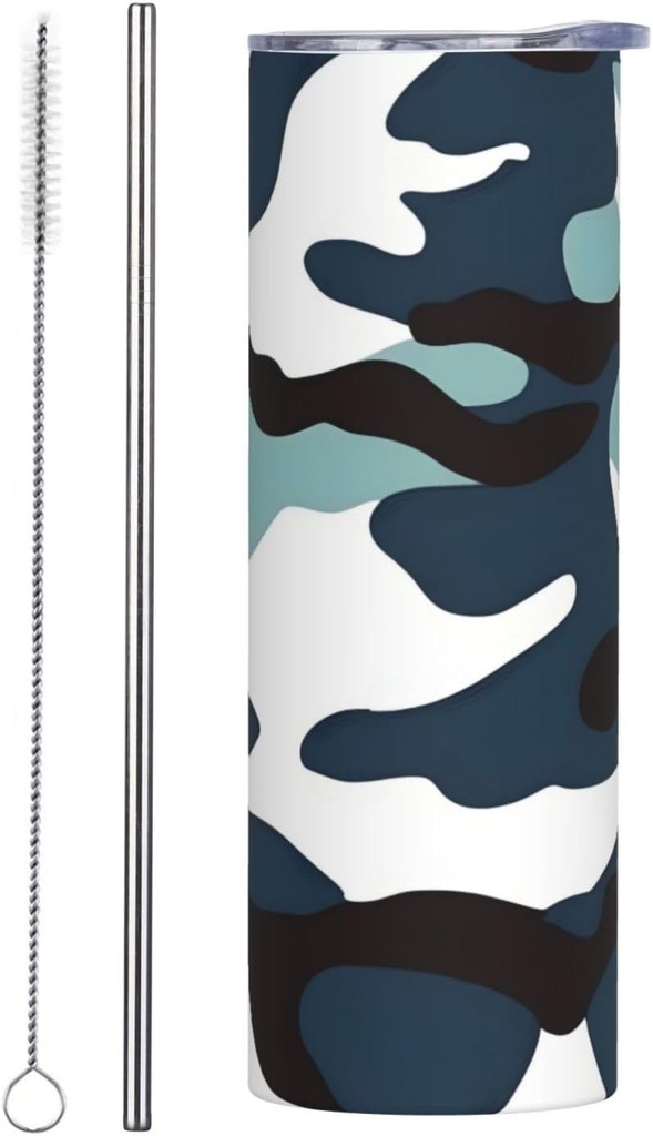 20ozMarine camouflage stainless steel straw lid cup, double-layer stainless steel, can be drunk directly or with a straw
