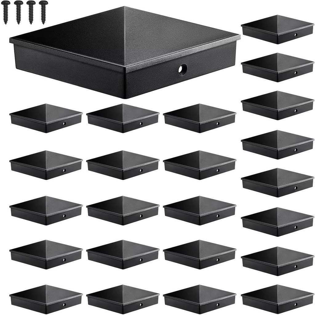 4x4 Post Caps Black (Fits 3.5"x3.5"), ASA Material - UV, Fade & Crack Resistant, Fence & Deck Post Caps 4x4 (24 Pack), Long-Lasting Protection for Outdoor Wood Posts