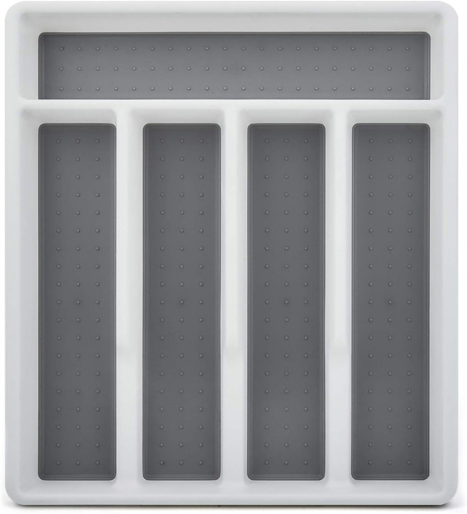 HaWare Silverware Tray for Drawer with Five Sections, Flatware Organizer/Cutlery Holder with Soft Grip Lining and Non-slip Rubber Feet, Multi-Purpose Storage for Kitchen, Office, Bathroom Supplies