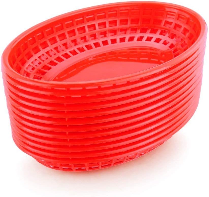 New Star Foodservice 44164 Fast Food Baskets, 9 1/4-Inch x 6-Inch Oval, Set of 12, Red