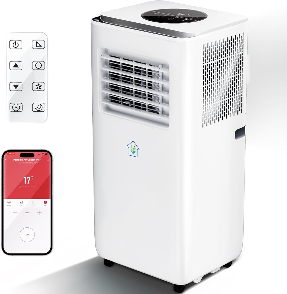 8000BTU Portable Air Conditioners Smart AC Unit with App & Remote Control 3-in-1 Cooling, Dehumidifier, Fan for Rooms up to 350 sq.ft, 24H Timer, White