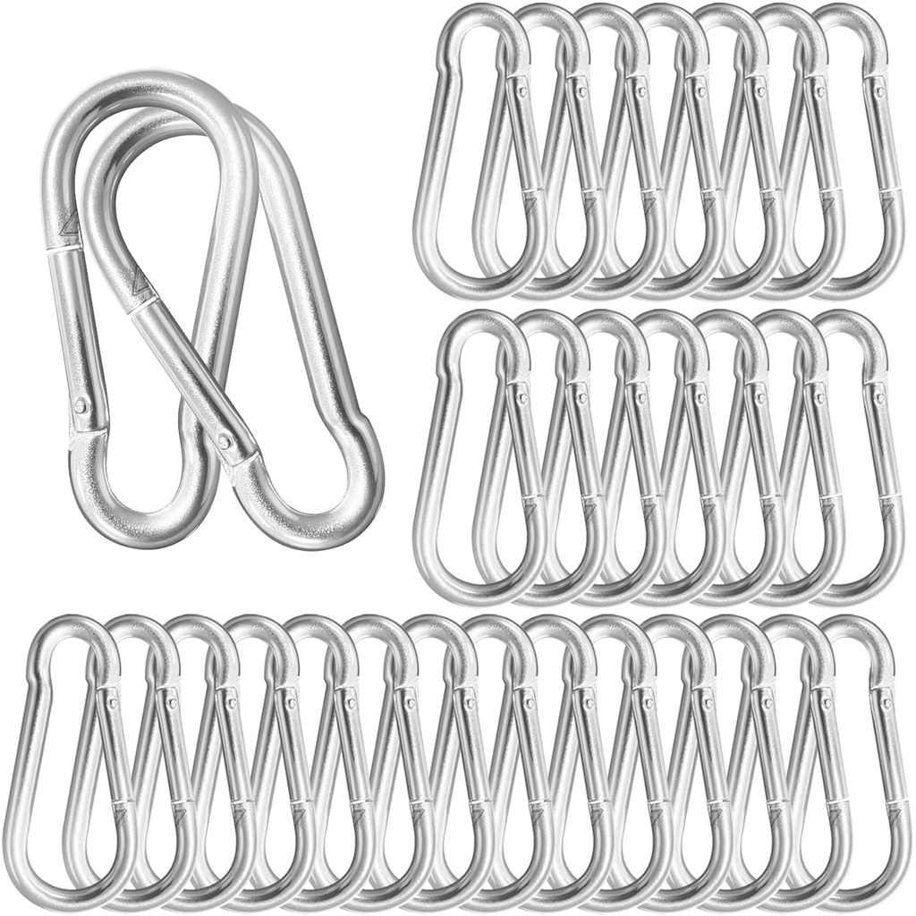 50 Pack Sliver Carabiner Clips, 2.36 Inch Heavy Duty Spring Snap Hooks - Small Locking Carabiners for Camping, Hiking, Hammocks, Swing Sets, Keychains, Fishing & Outdoor Gear