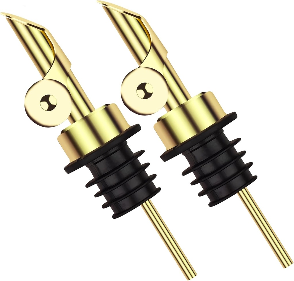 2 Pcs Olive Oil Dispenser Bottle Spout, Speed Liquor Pour Spout with Flip Top, Stainless Steel Auto Pour Spouts for Liquor Bottles, Oil Bottles, Vinegar, Syrup and Other Liquid Bottles Gold