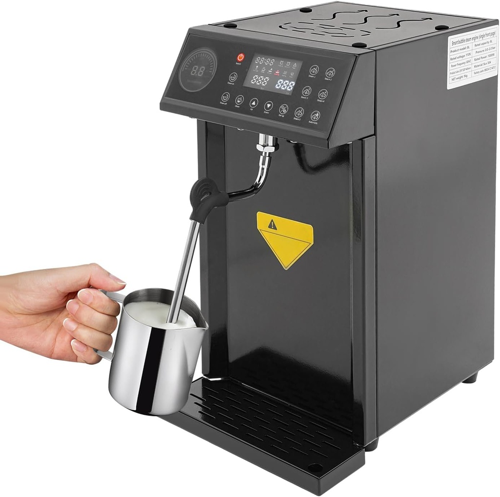 Commercial Milk Frother, Multi-Functional Milk Steamer Machine Hot Water Dispenser Beverage Heater With Led Display Panel And Leakage Protection For Latte Cappuccino Coffee Milk Tea Foam Hotel 1300w