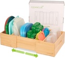 Expandable Kitchen Cabinet Organizer for Food Storage Container Lids, Bamboo Drawer Caddy Adjustable Dividers, Box for Kitchen Storage and Organization, Lids Organizer for Cabinet (Natural)