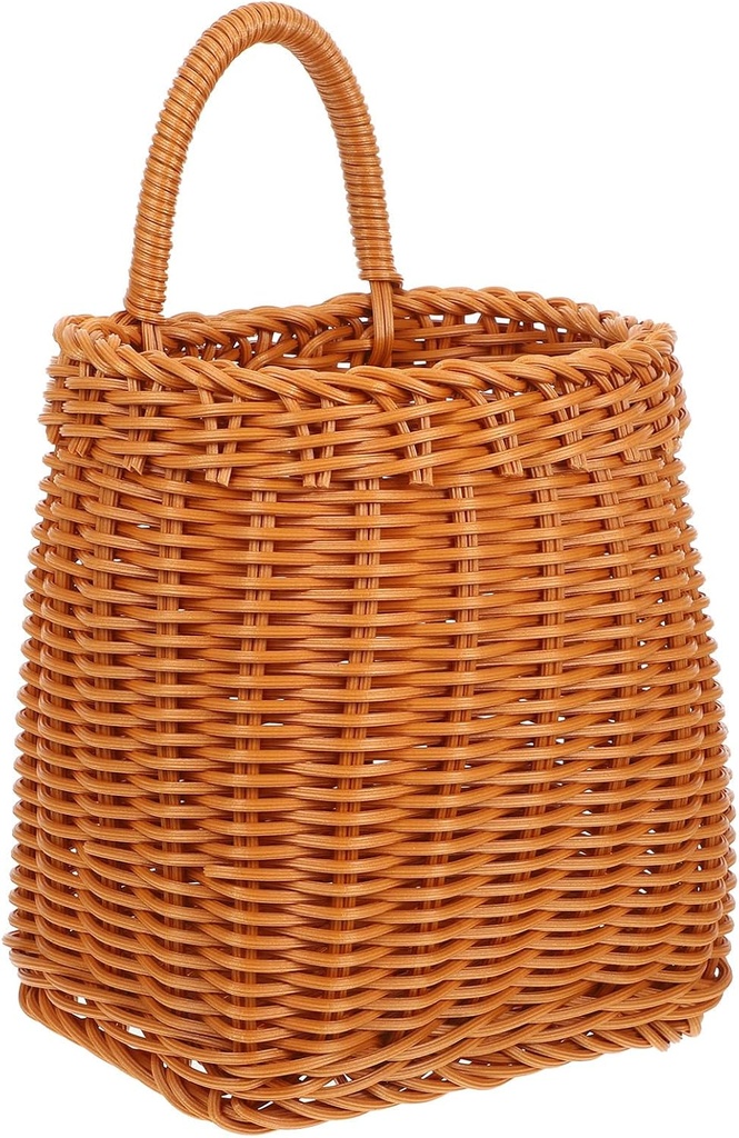 Imitation Rattan Woven Basket Plastic Hanging Basket Kitchen Storage Wall Hanging Basket Flower Basket, 24.5X15.5CM, Brown, G141FC209OE0VCO70URAU11N4
