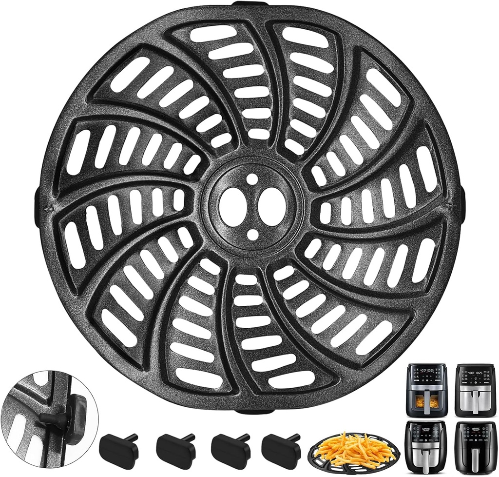 Air Fryer Replacement Tray for Gourmia GAF686 GAF698, Oval Nonstick 9.3''8.9'' Air Fryer Replacement Parts Rack Accessories Grill Pan Grill Plate Crisper Plate with Rubber Bumpers