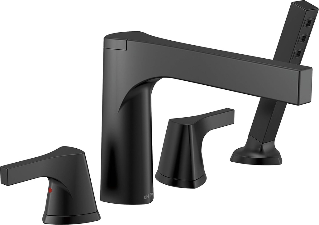 Delta Zura Roman Tub Faucet with Hand Shower, Matte Black Deck Mount Bathtub Faucet, Matte Black T4768-BL (Valve Not Included)