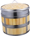 PRETYZOOM Bamboo Steamer Basket Stainless Steel Frame 10-Inch Food Steamer for Dumplings Bao Buns and Vegetables Multi-Functional Cooking Tool for Home and Kitchen