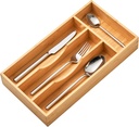 Umilife Bamboo Kitchen Drawer Organizer, 7 Inch Silverware Utensils Tray Holder for Small Drawer, Wood Caddy for Flatware Cutlery Knives