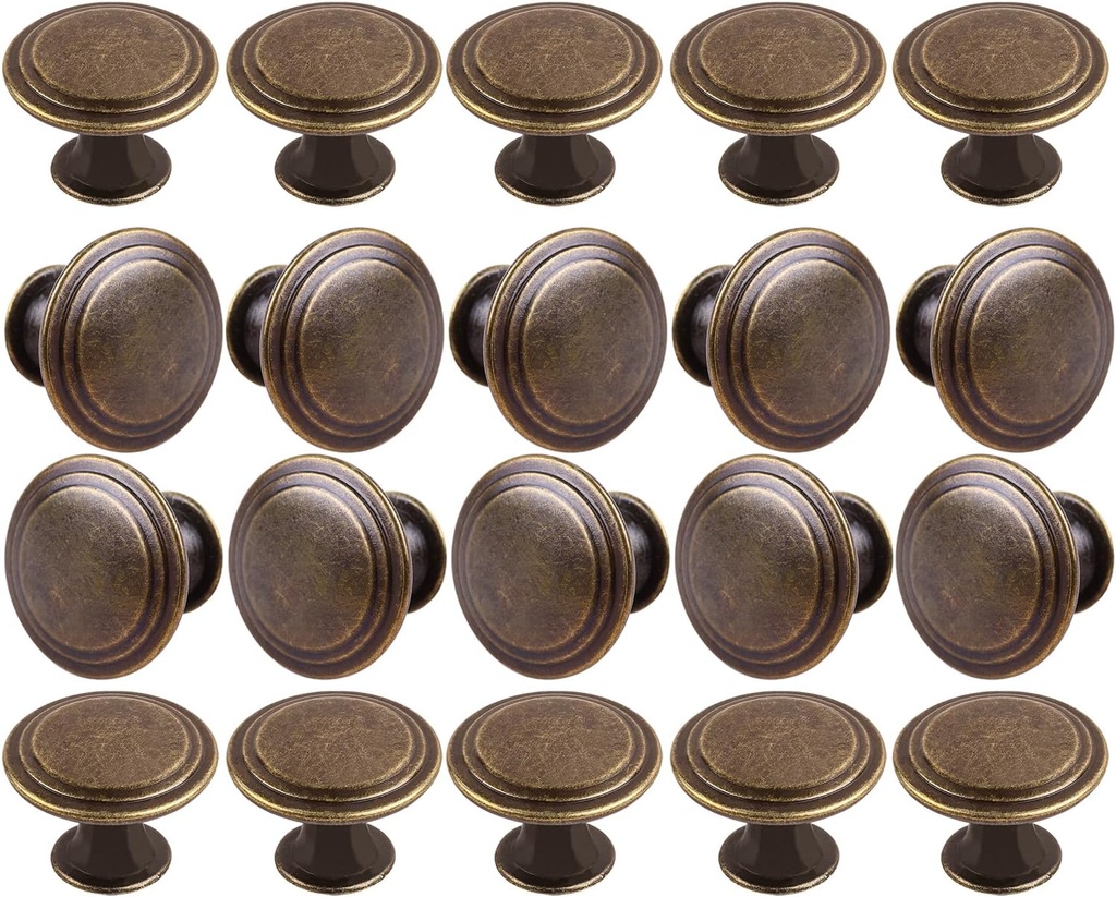 Pack of 20 Flat Round Mushroom Shape Drawer Pulls Anique Broze Furniture Cupboard Zinc Alloy Dresser Knobs Door Window Pull Handles Cabinet Hardware for Closet Wardrobe Pulls with Screws