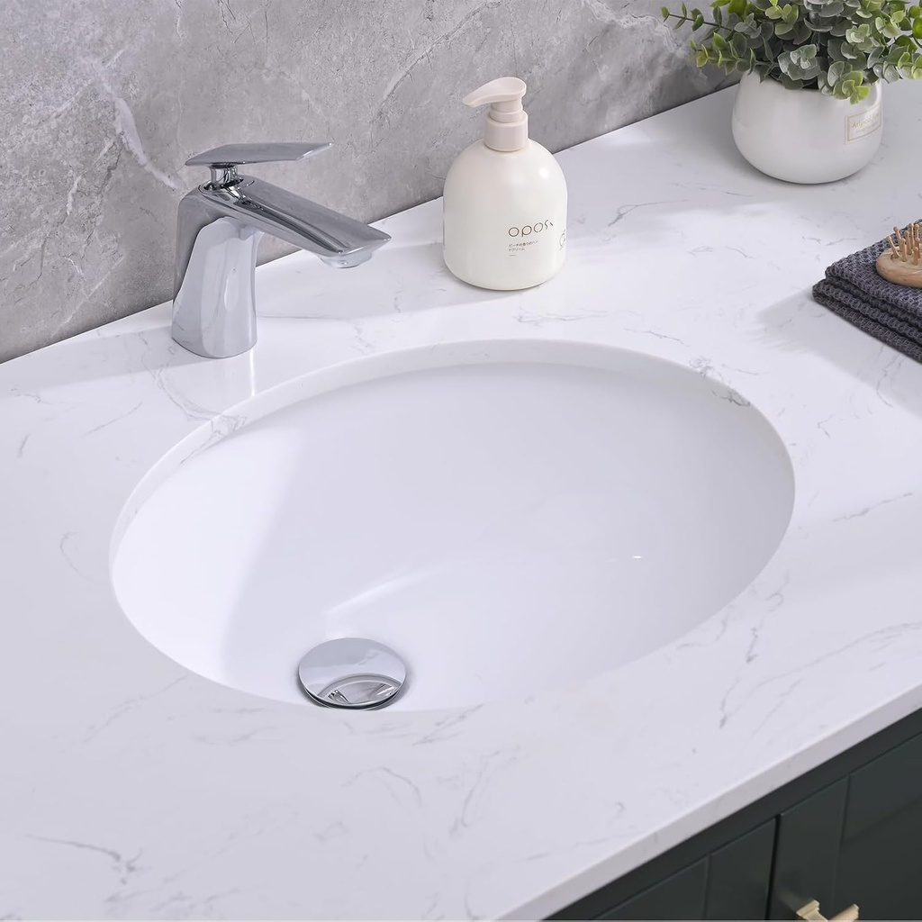 18" x 15" Oval Under Mount Bathroom Sink, Vitreous Lavatory Vanity Sink Counter Porcelain Ceramic round Vessel Bath Sink Bowl Basin,Small Undermount Vanity Top Sink with Overflow,White