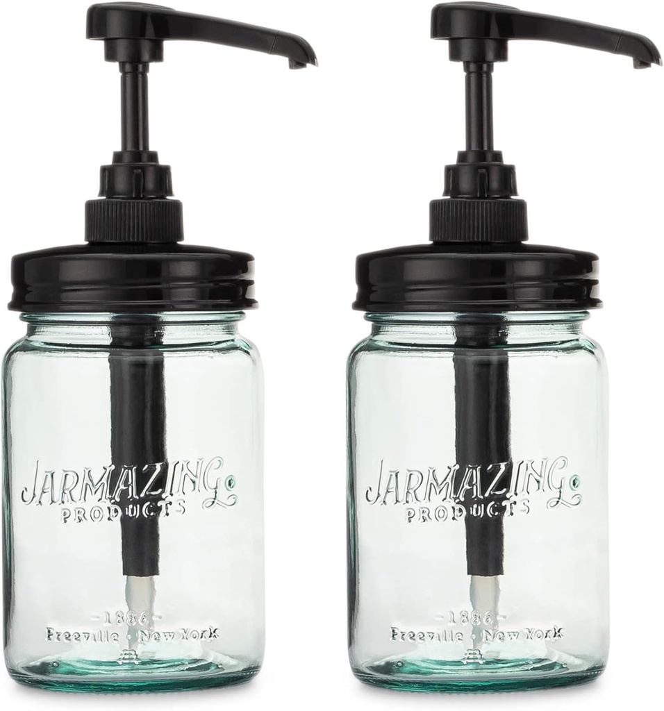 Jarmazing Products Vintage Blue Glass Mason Jar Syrup and Condiment Dispenser – Two-Pack