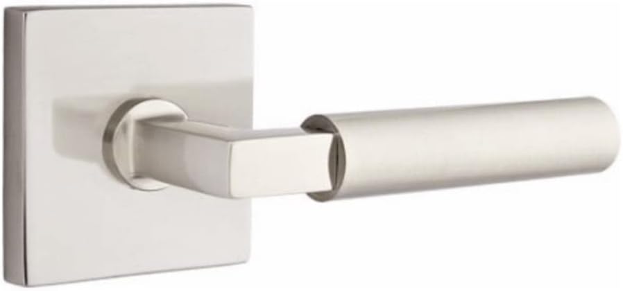 Square Rosette Door Set with Hercules Levers Right Hand Privacy in Satin Nickel
