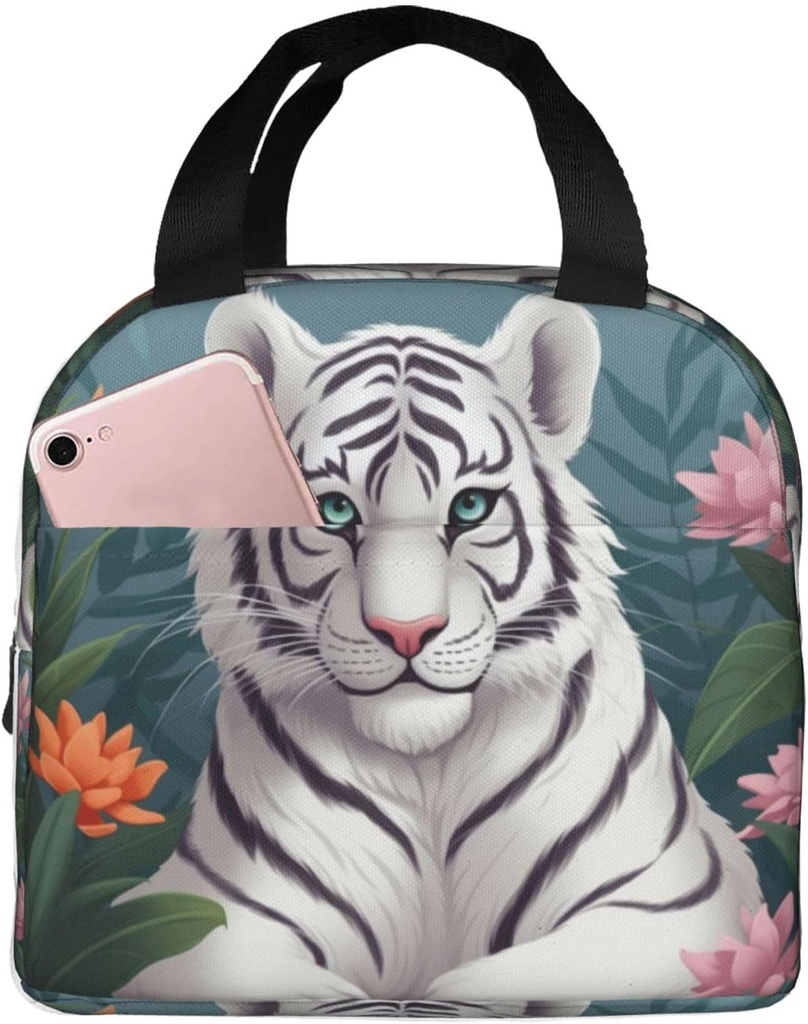 Insulated Reusable Lunch Bag Cute White Tiger Lunch Box For Women Men Portable Leakproof Lunch Tote Bag Cooler Food Lunch Containers For Work Travel Outdoor