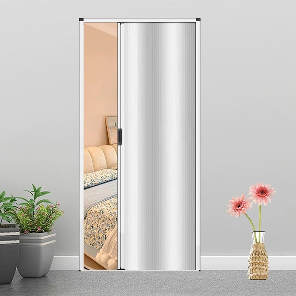 Interior Folding Retractable Doors 20x76in, White Aluminum Accordion Sliding Door, No Drilling Low Track Waterproof Partition for Closet Bedroom Balcony Kitchen Attics