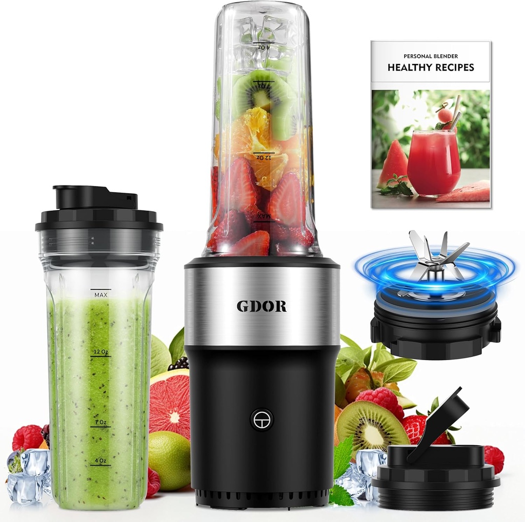 GDOR Blender for Smoothies, 25,000 RPM Personal Blender for Shakes and Smoothies with 2 * 24oz No-BPA To-Go Cups,Detachable 6-leaf Blade,Healthy Recipe,Black