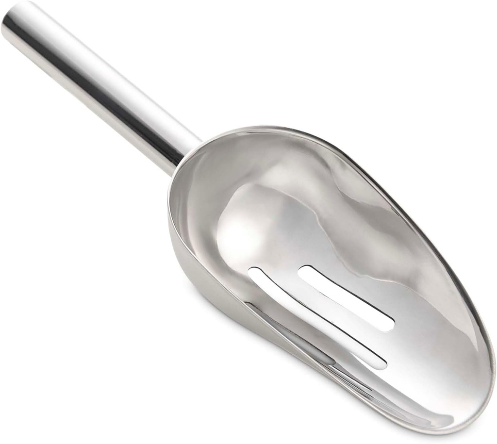 HIC Kitchen Bar Slotted Ice Scoop, 18/8 Stainless Steel, 8.75-Inch