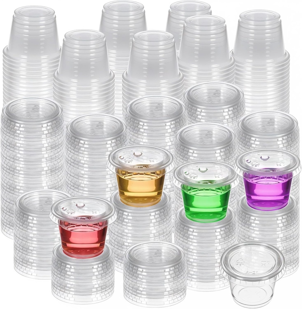 1000 Pieces 1 oz Containers with Lids Portion Cup Disposable Souffle Cups Sauce Cups Salad Dressing Container Plastic Food Cup for Restaurant Picnic Birthday Wedding Dinner Party