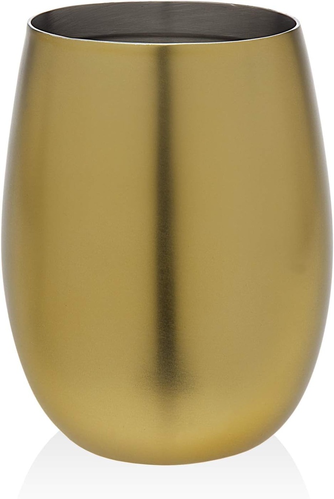 Godinger Wine Glasses, Stemless Glass, Goblet Glass, Drinking Glasses, Glass Cup, Brushed Brass with Gold Finish