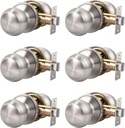 KNOBWELL 6 Pack Passage Door Knob Brushed Nickel,Round Door knob for Hall and Closet Door Knobs, Non-Locking Round Door Handle, Satin Nickel Interior Door Knob, Keyless Stainless Steel Passage Knobs