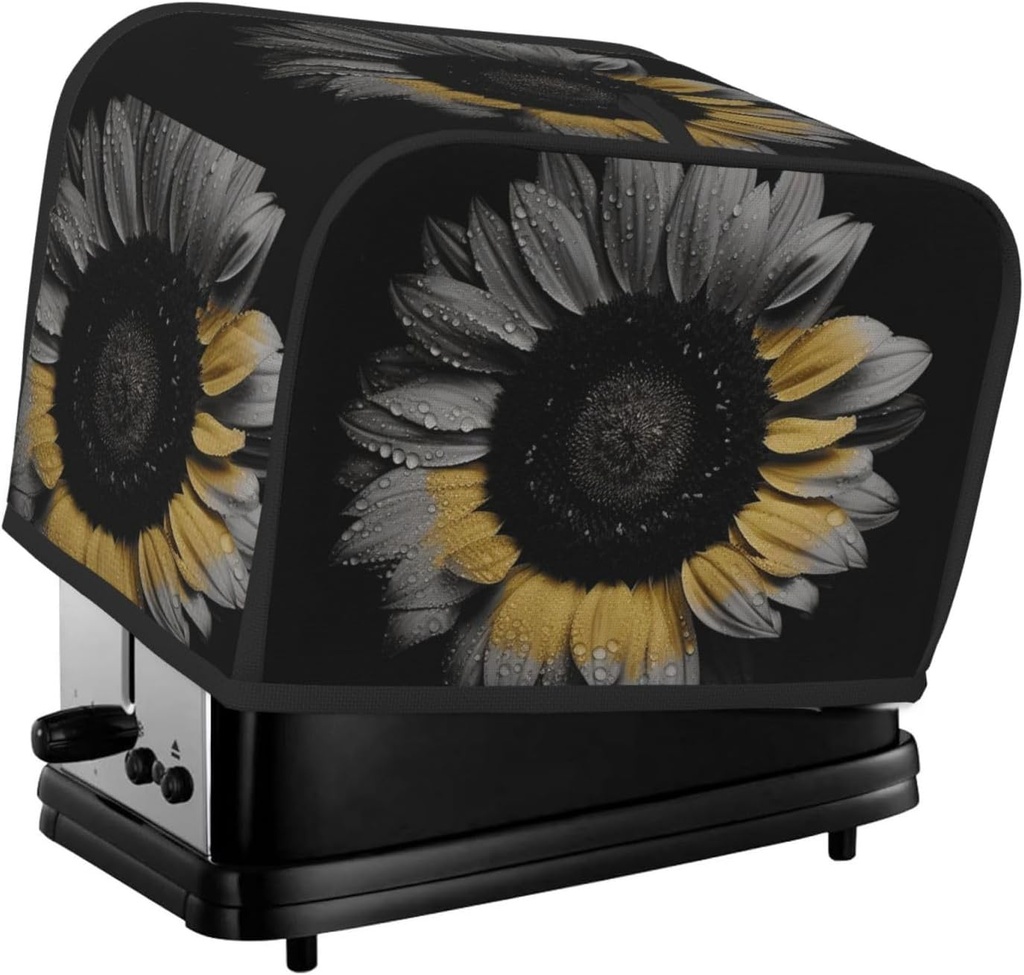 Sunflower Black 2 Slice Toaster Covers Dustproof Splash-Proof Bread Machine Cover Fingerprint Protectors Small Washable Kitchen Appliance Cover Universal Size