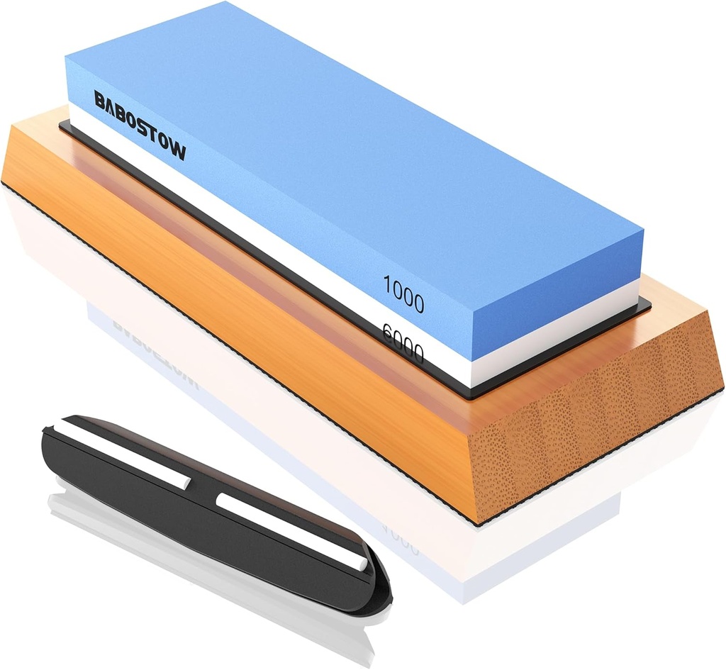 Premium Whetstone Knife Sharpening Stone 2 Side Grit 1000/6000 Waterstone- Whetstone Knife Sharpener- NonSlip Bamboo Base & Angle Guide
