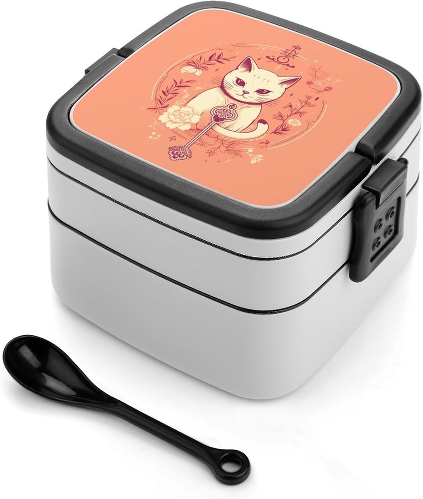 Exquisite Cat Bento Box Adult Lunch Box All-in-One Stackable Bento Lunch Box with Compartments Double Layer Lunch Boxes Leak-Proof Lunchbox Lunch Containers for Work Picnics Travel