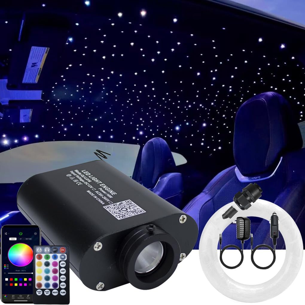 AZIMOM 16W Sound Activate Starlight Headliner Kit 300pcs 0.03in 6.5ft, Fiber Optic Starlight Light Music Mode Remote APP Control Car Use Home Star Ceiling Headliner Lighting Decoration