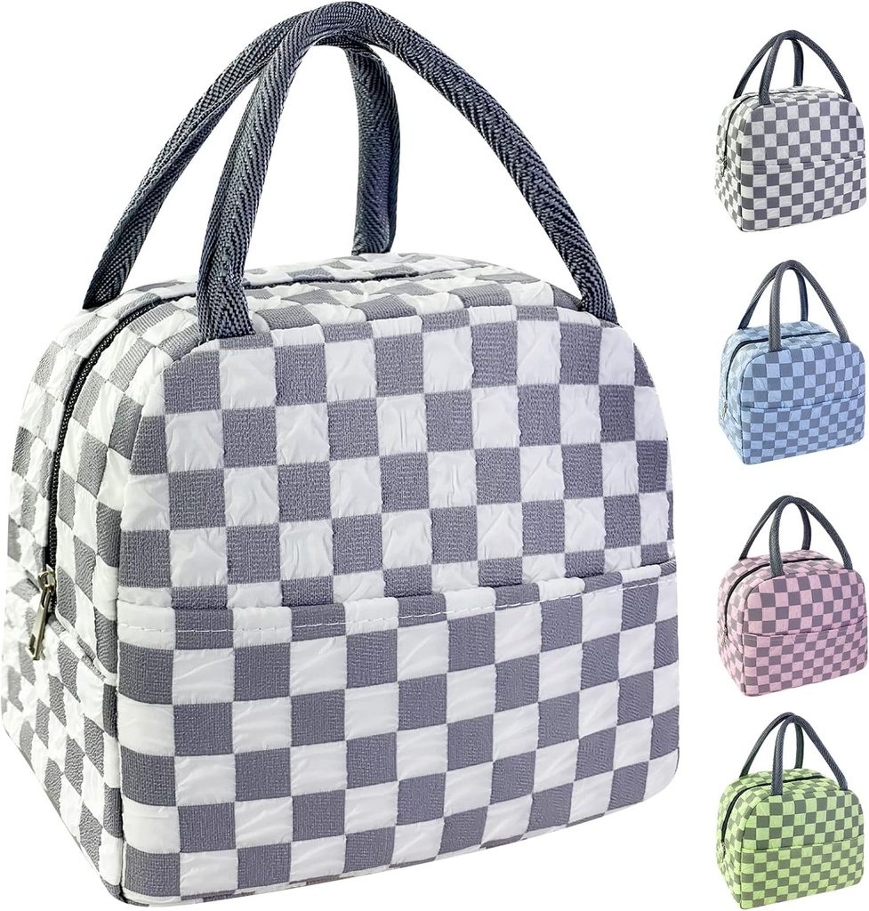 Mziart Cute Lunch Bag, Aesthetic Reusable Insulated Lunch Tote Bag Kawaii Lunch Box Container Waterproof Lunch Cooler Bag for Work Office Travel Picnic (Gray)