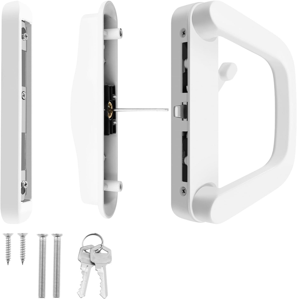 Sliding Glass Door Handle Set - Strong Locking Force Patio Door Lock Replacement with Mortise Lock, Easy to Install Balcony Handle Lock Set for Home Patio