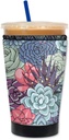 Mugzie Deluxe Iced Coffee Insulator Sleeve - Reusable Neoprene Cozy for Cold Drink Cups - Prevents Condensation and Tip Overs - Made in USA - Succulents (Medium 16-18 Oz)