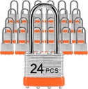 Padlocks with Same Key, LQYN 24 Pcs Laminated Keyed Padlock (1-9/16", 40mm), Keyed Alike Locks, Long Shackle, for Storage Locker, Hasp Latch, Toolbox, Sheds