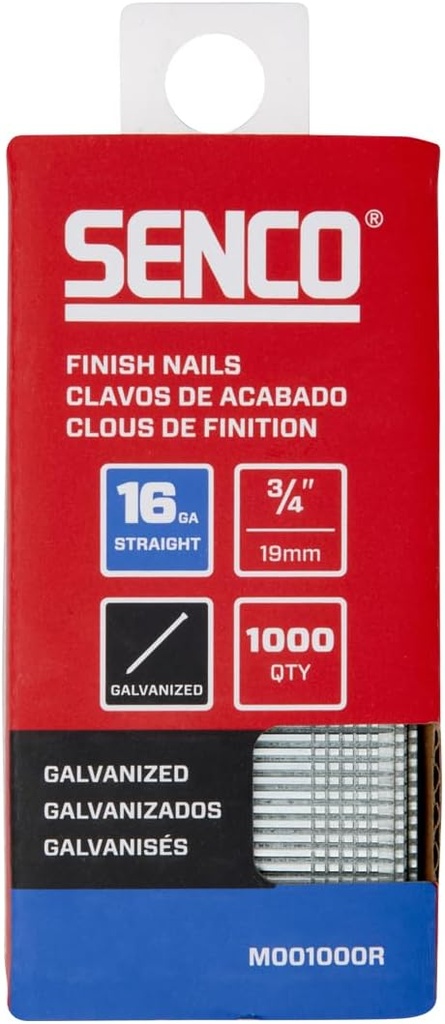 SENCO M001000R 3/4" 16 Gauge Straight Finish Nails, Galvanized Finish 1,000 Count Pack