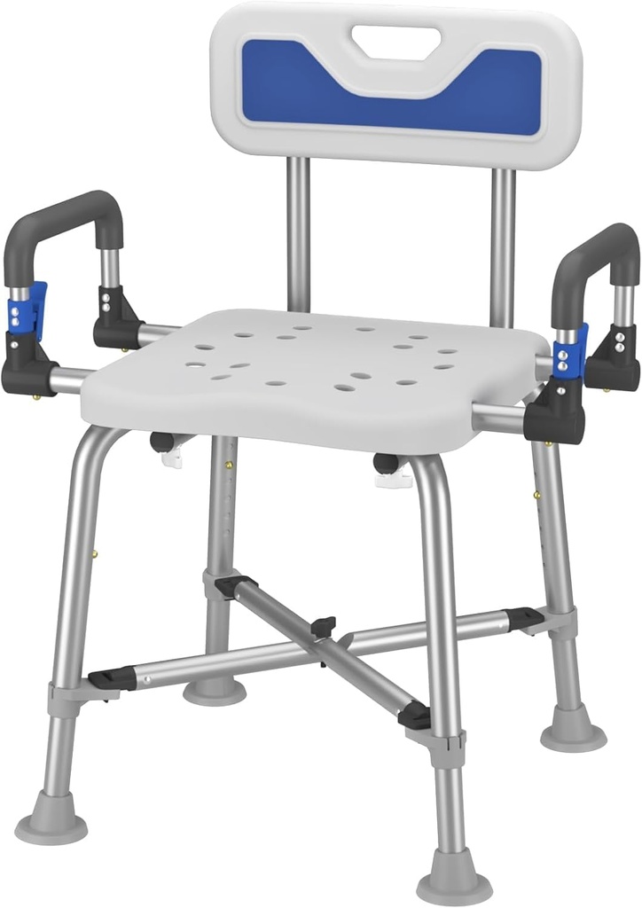 Shower Chair for Seniros Elderly Handicap Disabled or Bariatric Adults with Arms and Back, Bench Seat for Inside Shower stall and Bathroom Bath Tub Seats Adjustable Stool Heavy Duty 500 lbs sit Chairs