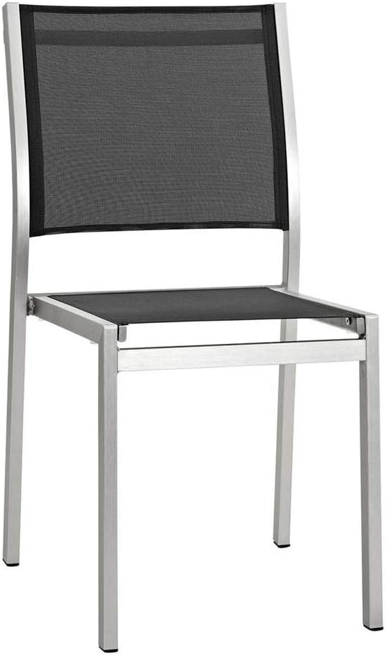 Modway Shore Outdoor Patio Aluminum Set of 2 Side Chair in Silver Black
