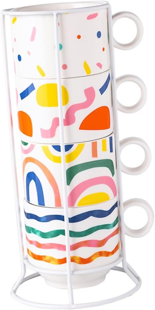 Piece Stackable Mugs Ceramic Coffee Cup Set Stand Hot Tea Cup for Home Office
