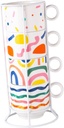 Piece Stackable Mugs Ceramic Coffee Cup Set Stand Hot Tea Cup for Home Office